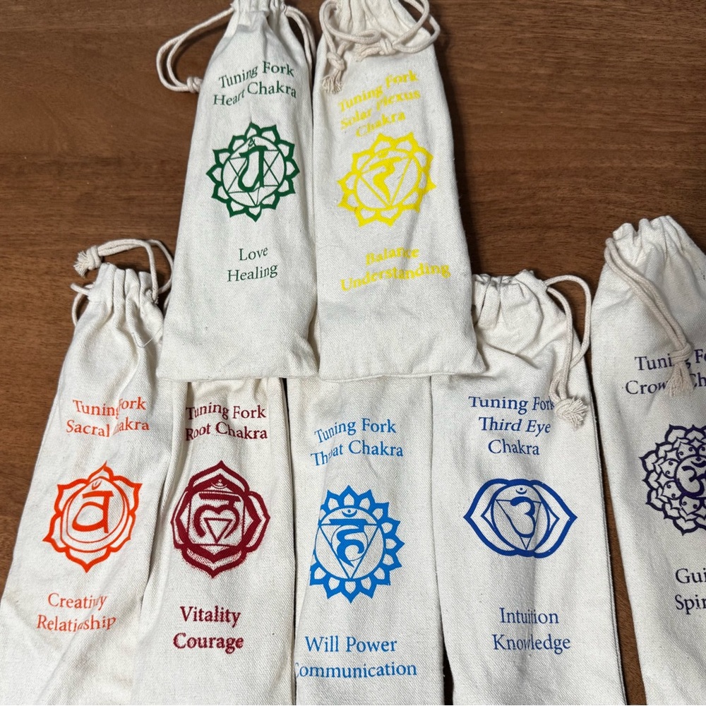 Chakra Tuning Fork Set with Colorful Pouches